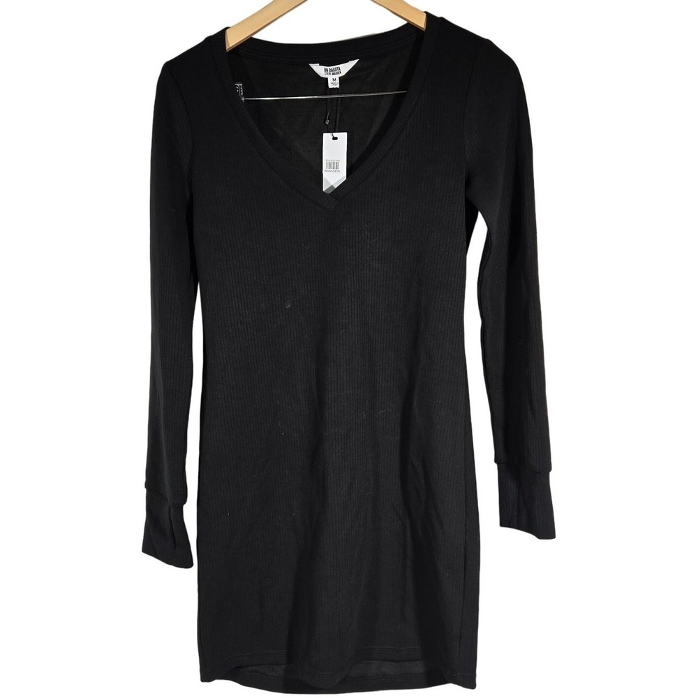 BB Dakota Steve‎ Madden Black Ribbed V Neck Long Sleeve Mini Dress Size M